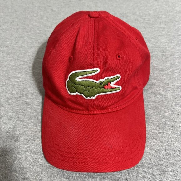 Lacoste Men's Red Oversized-Croc Logo Cotton Twill Cap Hat One Size - Picture 2 of 10